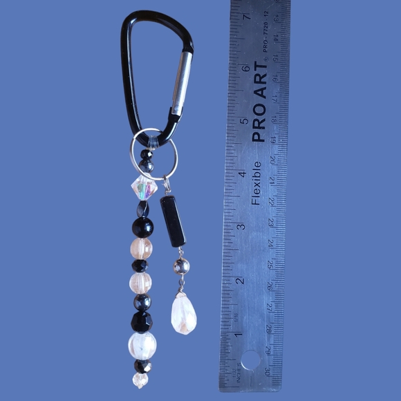 Black & White Crystal Beaded Handcrafted Keychain - Picture 7 of 8